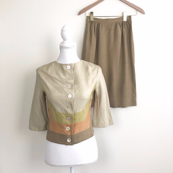 Vtg 1950's Colorblocked Skirt Set Size 4